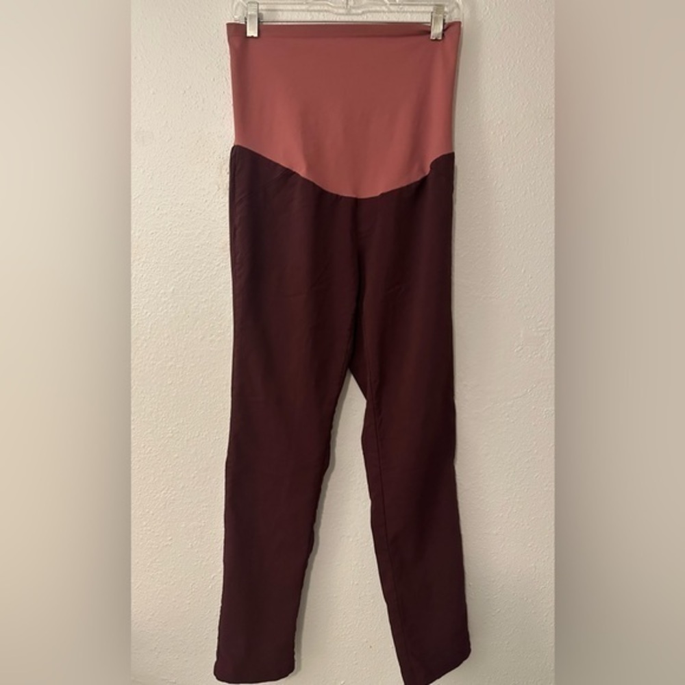 Maacie Maternity Secret Fit Belly Maroon Pull On Pants Skinny Leg Dress Slacks
